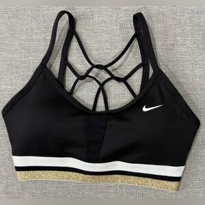 Nike Dri-FIT Strappy Sports Bra Black Gold Glitter White Stripe Small